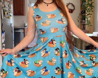 Turtle Duck Cosplay Blue Dress with Pockets - Avatar Turtle Duck Apparel - Kawaii Dress Cute Ducks - Nerdy Dress Airbender Apparel