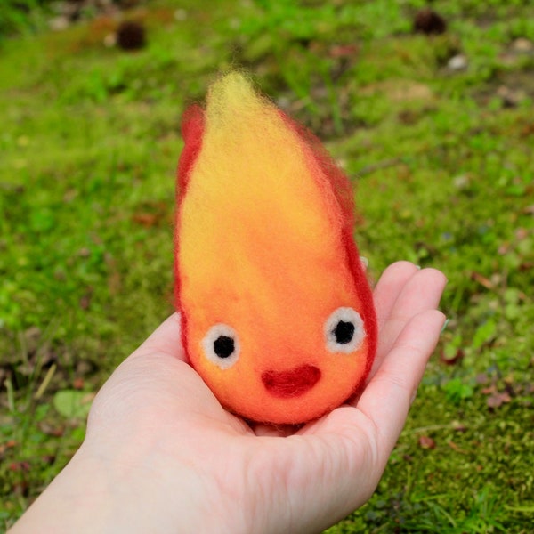 Needle Felt Calcifer the Fire Demon - Felted Howl's Moving Castle Calcifer Wool Sculpture - Howl Fire Demon Heart Cosplay - Sophie