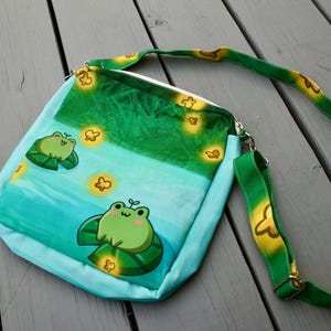 Kawaii Frog Crossbody Bag: Cottagecore Canvas Purse