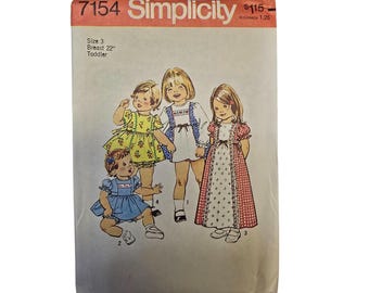Simplicity 7154 Toddler Girls Dress Pattern Size 3 Breast 22" 1970s Uncut