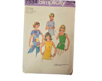 Vintage Simplicity 7534 Sewing Pattern Misses/Half-Size Tops 4-16.5 Uncut