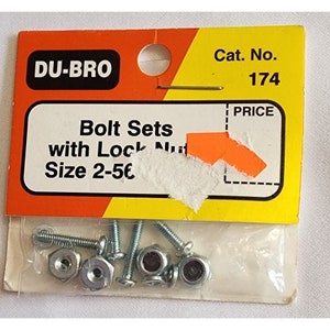 May include: A package of silver-colored bolt sets with lock nuts. The package is labeled "DU-BRO Bolt Sets with Lock Nuts Size 2-56" and "Cat. No. 174".