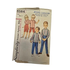 Vintage 1960s Simplicity 5164 Child Shirt Pants Sewing Pattern Size 2 Uncut