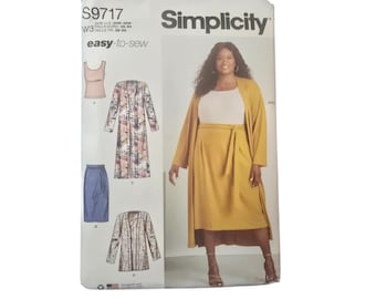 Simplicity S9717 Womens Easy-To-Sew Cardigan Skirt & Tank Top Sizes L-XXL