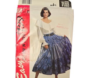 Vintage McCalls Pattern 6914 Womens Ruffled Blouse & Tiered Skirt Size B 8-10