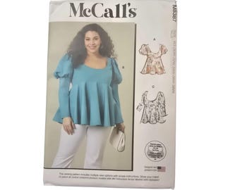 McCalls M8387 Sewing Pattern For Womens Tops Sizes 16-24 3 Style Variations