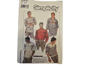 Simplicity 8410 Mens Pullover Tops Sewing Pattern XS Uncut Factory Folded