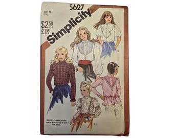 Simplicity 5627 Girls Blouse Pattern Size 12 Uncut Vintage Design 24 Pieces