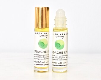 HEADACHE RELIEF essential oil roll on - Aromatherapy Blend - Peppermint, Sage, Lavender essential oils - Migraine and Tension Headaches