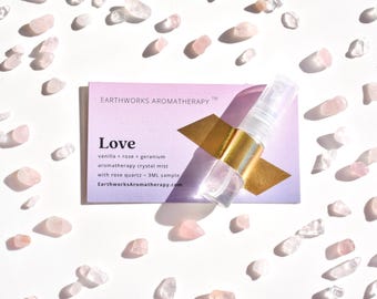 minimonster van LOVE Aromatherapy Crystal Mist met rozenkwarts