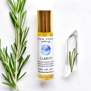 CLARITY Essential Oil roll on Aromatherapy Blend Spruce Rosemary Orange Cedar Travel Size Therapeutic Chakra Balancing Vegan Oils image 1