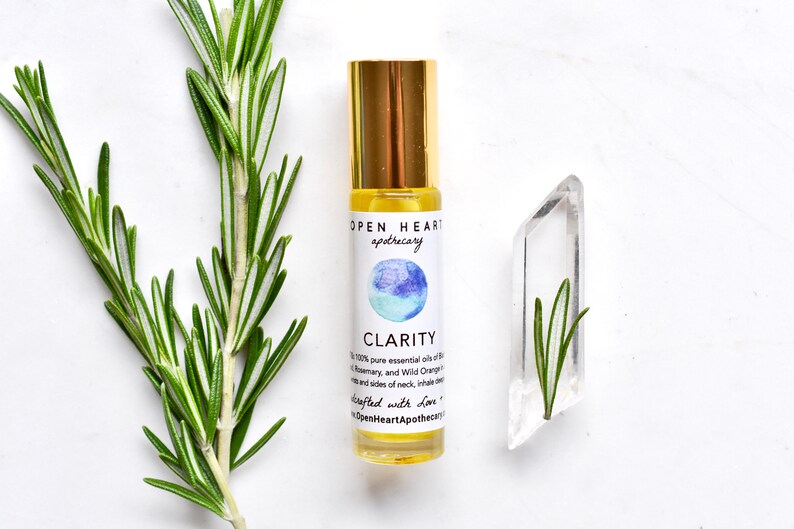 CLARITY Essential Oil roll on Aromatherapy Blend Spruce Rosemary Orange Cedar Travel Size Therapeutic Chakra Balancing Vegan Oils image 1