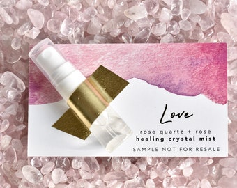 Sample sized LOVE Crystal Mist - Therapeutic-Grade Essential Oils, Aromatherapy, Natural Gemstones, Rose, Geranium, Vanilla, Rose Quartz