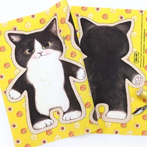 DIY fabric for making ragdoll, cushions - Black cat JAWS (woven, linen+cotton, 30X44cm)