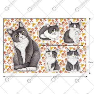 DIY fabric for making ragdoll, cushions Tuxedo cats family woven, linencotton, 65X45cm image 5