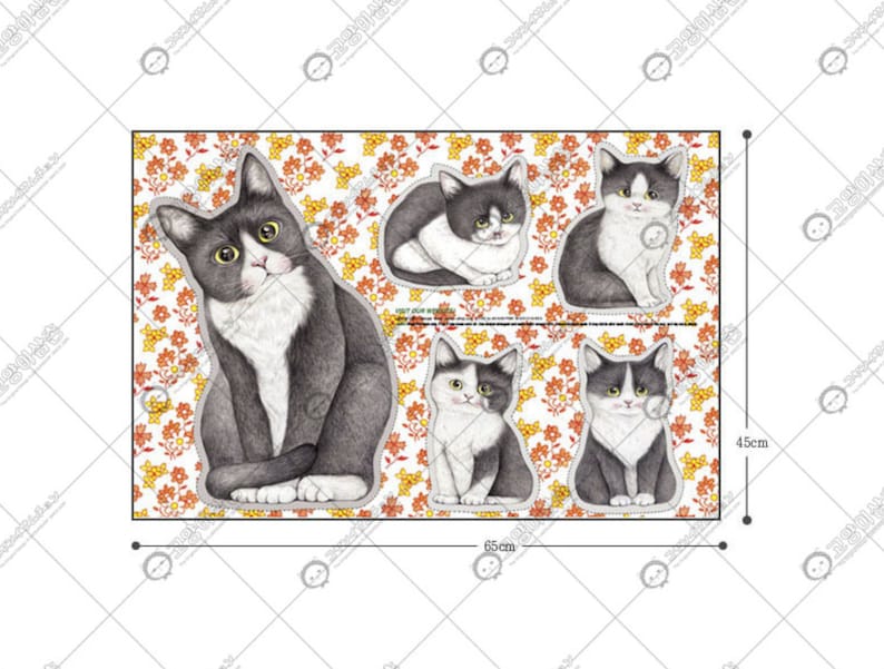 DIY fabric for making ragdoll, cushions Tuxedo cats family woven, linencotton, 65X45cm image 5