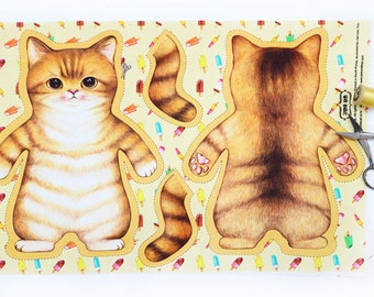 COIN the cat (woven, linen+cotton, 45X30cm) DIY fabric for making standing type's doll