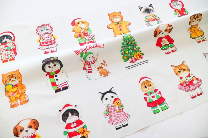 DIY fabric for making ragdoll, cushions, quilting Cats Xmas 5 woven, linencotton, 70X45cm image 7