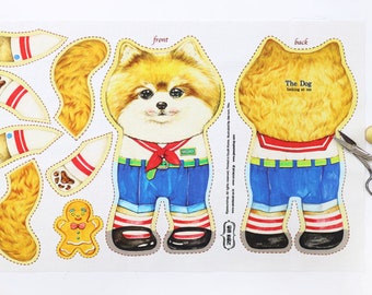 MOKI the Pomeranian (woven, linen+cotton, 45X30cm) DIY fabric for making standing type's doll