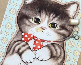 DIY fabric for making ragdoll, cushions - The Mackerel cat (woven, linen+cotton, 70X45cm)