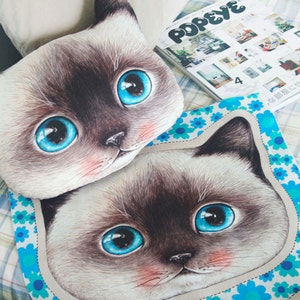 A face of Siam cat Klaudy (woven, linen+cotton, 40X90cm) DIY fabric for making ragdoll, cushions