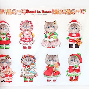 May include: A sheet of stickers featuring nine adorable cats dressed in Christmas outfits. The cats are wearing red, green and white clothing with festive details like snowflakes, holly and bows. The stickers are perfect for adding a touch of festive cheer to gifts, cards or any other surface.