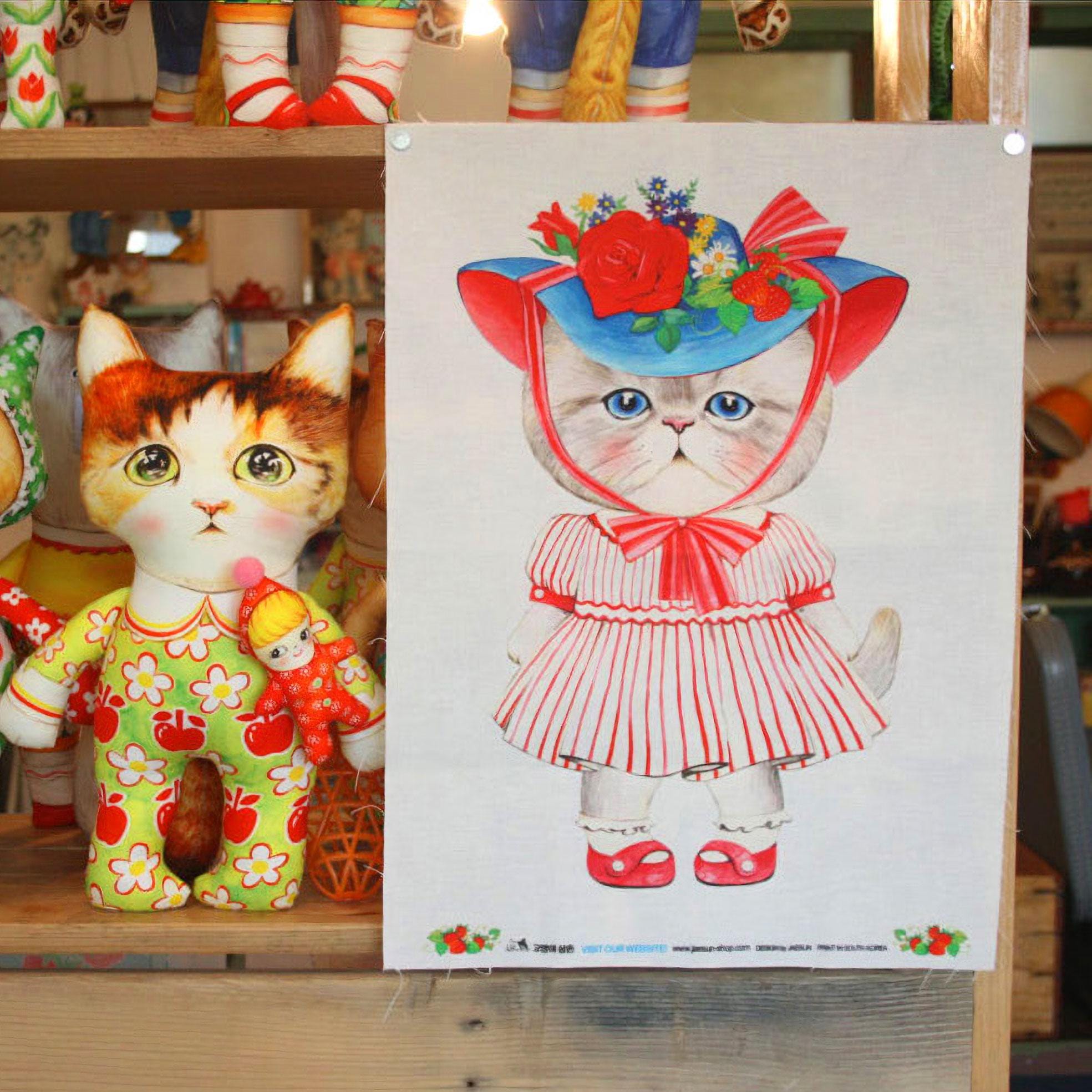 RUMI Cat With Rose Hat Fabric: Linen Cotton DIY Craft (33x47cm) - Etsy
