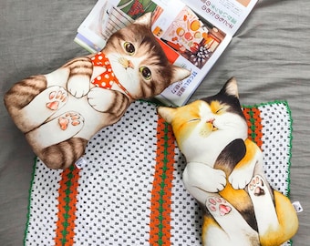 DIY fabric for making ragdoll, cushions - Two friends #3 (woven, linen+cotton, 70X45cm)