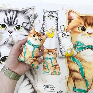 DIY fabric for making ragdoll, cushions - Two friends #2 (woven, linen+cotton, 70X45cm)
