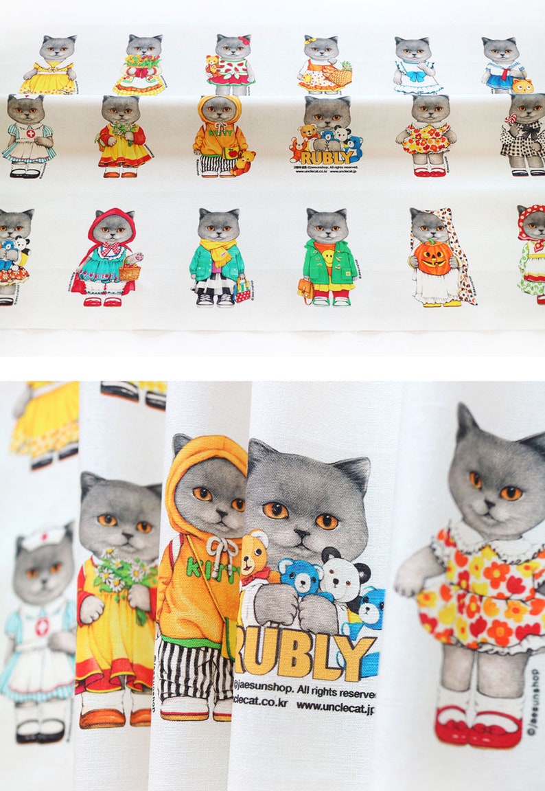 DIY fabric for making ragdoll, cushions Russian Blue Cat RUBLY mini woven, linencotton, 75X45cm image 8