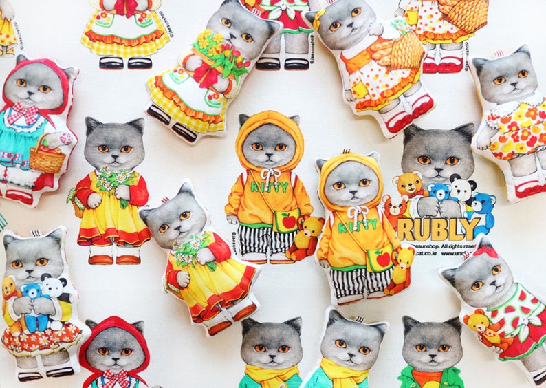 DIY fabric for making ragdoll, cushions Russian Blue Cat RUBLY mini woven, linencotton, 75X45cm image 2