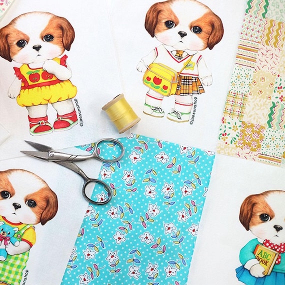 Shih Tzu Dog Fabric: Linen Cotton Blend for Sewing & Quilting (70x45cm)