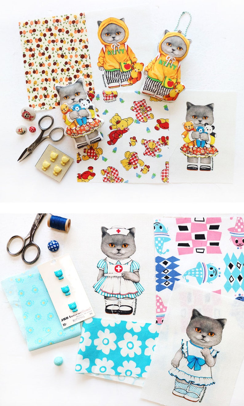 DIY fabric for making ragdoll, cushions Russian Blue Cat RUBLY mini woven, linencotton, 75X45cm image 6