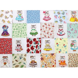 DIY fabric for making ragdoll, cushions, quilting - Princess Cat RUMI  (woven, linen+cotton, 75X45cm)