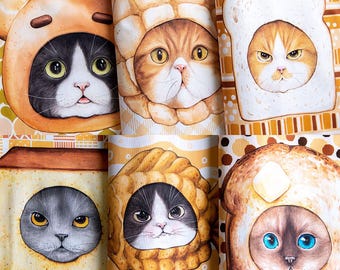 Fabric for Sewing "Bread cat 6" (110X90cm) cotton 100%
