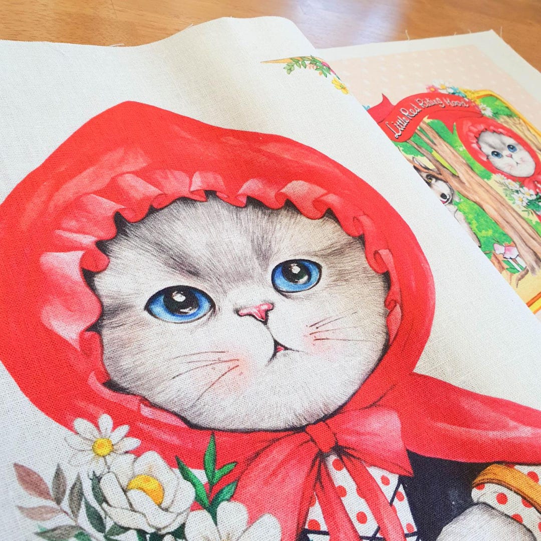 Cat RUMI Fabric: Red Hood Design, Linen Cotton Blend (70x45cm) - Etsy