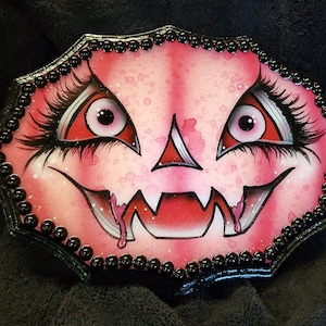 VAMPIRE PUMPKIN Halloween Painted Plaque