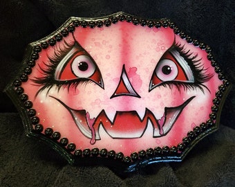 VAMPIRE PUMPKIN Halloween Painted Plaque