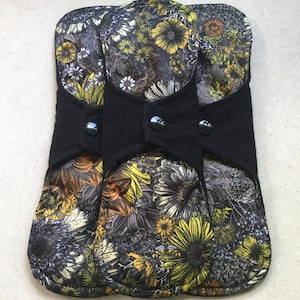 organic flannel top menstrual pads • organic fleece absorbent core • reusable cloth pads • liners • moderate • heavy flow • priced per pad