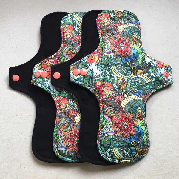 Cloth pads • organic bamboo cotton absorbent core • reusable cloth pads • sanitary napkins • liners • moderate • overnight • priced per pad