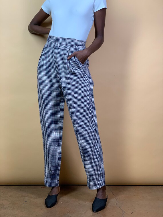 Gianni Versace navy/white gingham Linen Pants