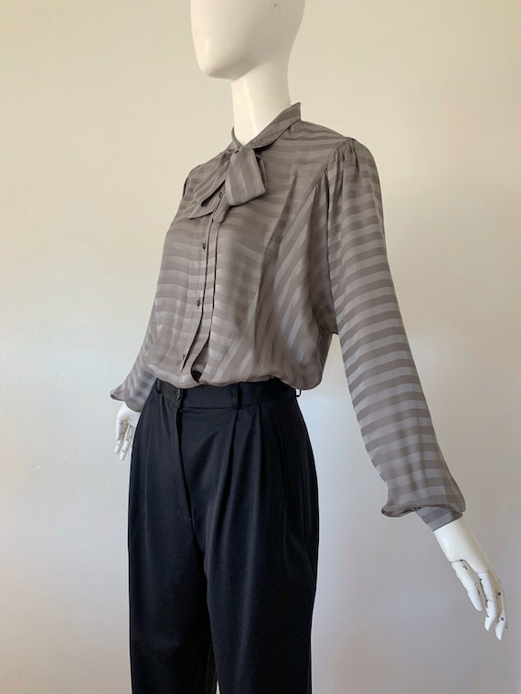 Vintage Allan Austin Silk Grey Blouse