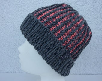 Knitted hat with envelope wool grey coral red hand knitted gift birthday birthday wife's sister sister mother