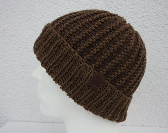 Knitted hat with envelope wool Brown hand knitted gift birthday Christmas man boyfriend's brother's girlfriend's sister mother