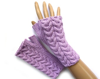 Arm warmers hand warmers lilac cotton cable pattern honeycomb pattern tulip pattern gift girlfriend wife sister birthday Christmas