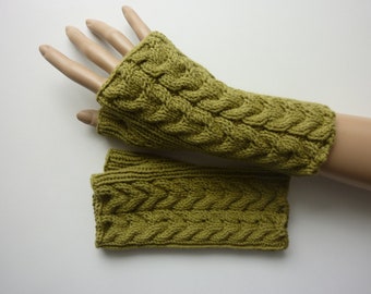 Arm warmers hand warmers kiwi green hand knitted cotton various patterns gift wife girlfriend sister