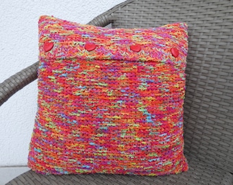 hand knitted pillow case cuddly soft in rainbow colors and red approx. 38 x 38 cm suitable for pillow 40 x 40 cm