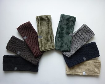 Hand-knitted cotton headband with a ribbed pattern for men, lined with fleece on request, making it extra warm