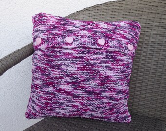 hand knitted pillow case cuddly soft in purple cyclam pink pink approx. 38 x 38 cm suitable for pillow 40 x 40 cm