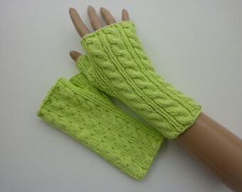 Arm warmers hand warmers light green cotton cable pattern honeycomb pattern tulip pattern gift girlfriend wife sister birthday Christmas